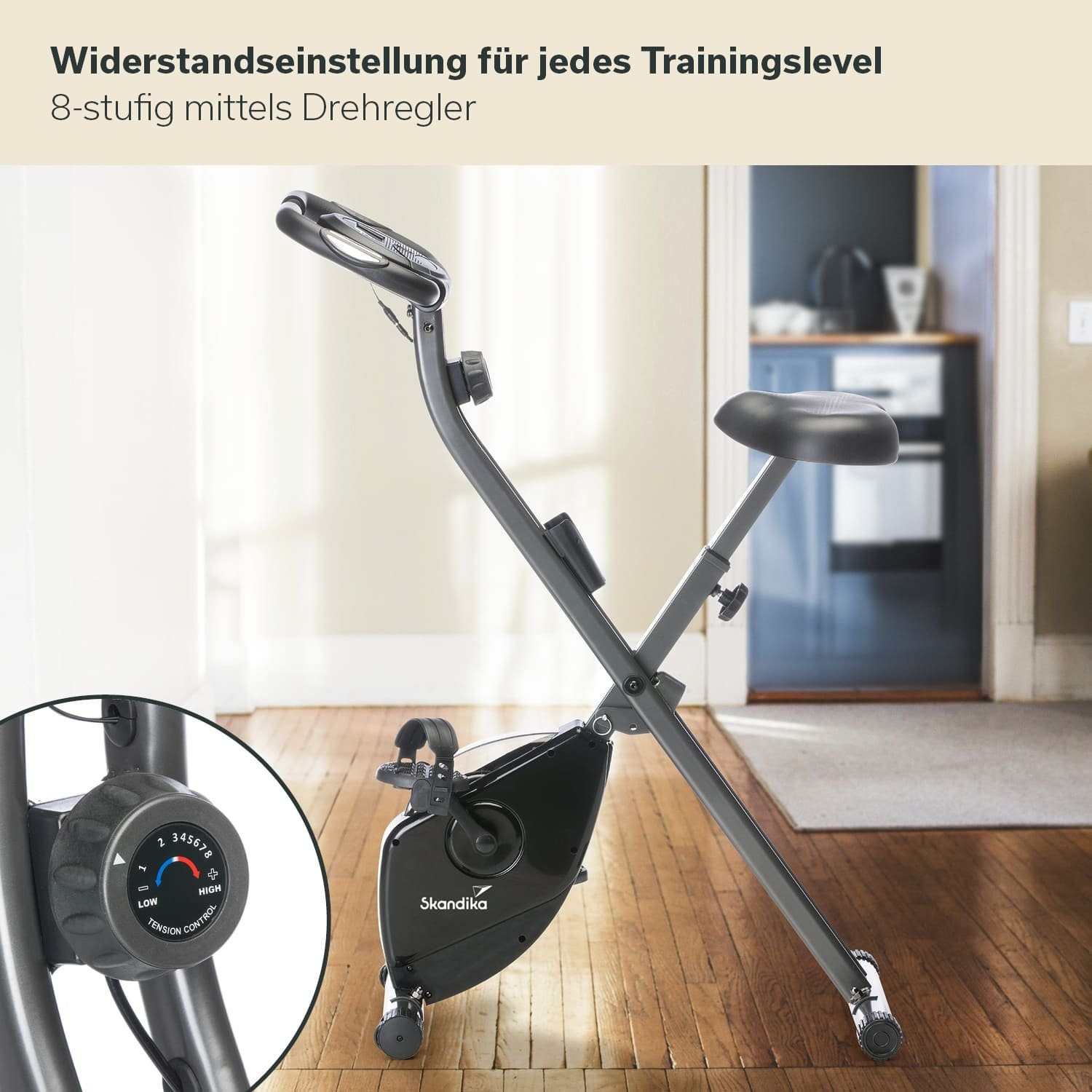 Hometrainer, klappbar X-1000 mit Skandika Foldaway Heimtrainer Magnetwiderstand, Handpuls-Sensoren, LCD X-Bike,