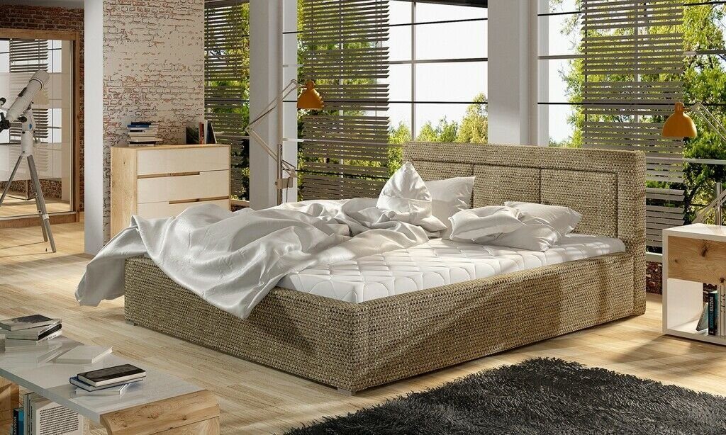 Designer Luxus neu Luxus Schlafzimmer JVmoebel Bett Beige 180x200cm Polster Bett Textil