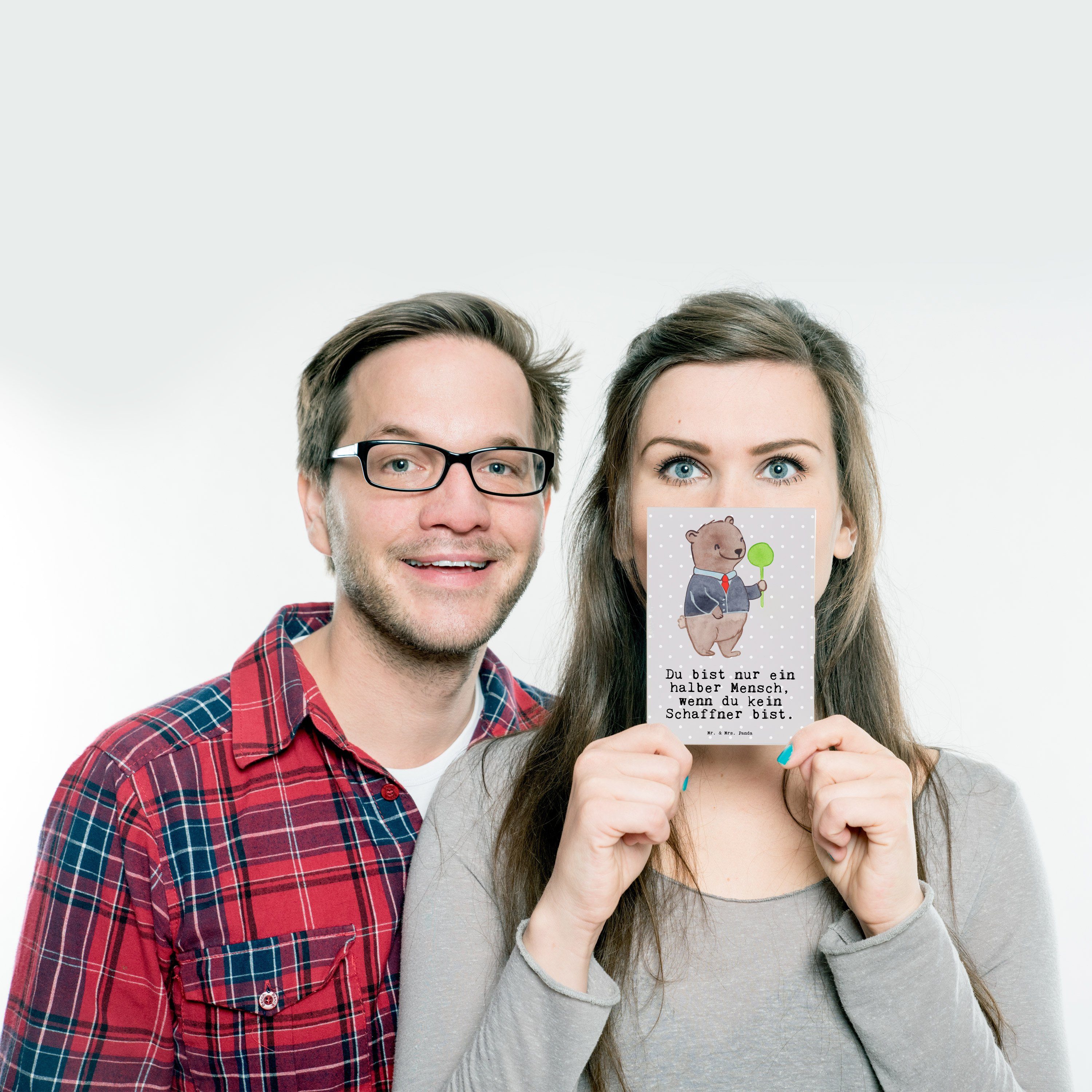Mr. & Mrs. Panda Pastell Dankeskarte, Herz Geschenk, Schaffner - Ansichtska - Postkarte mit Grau