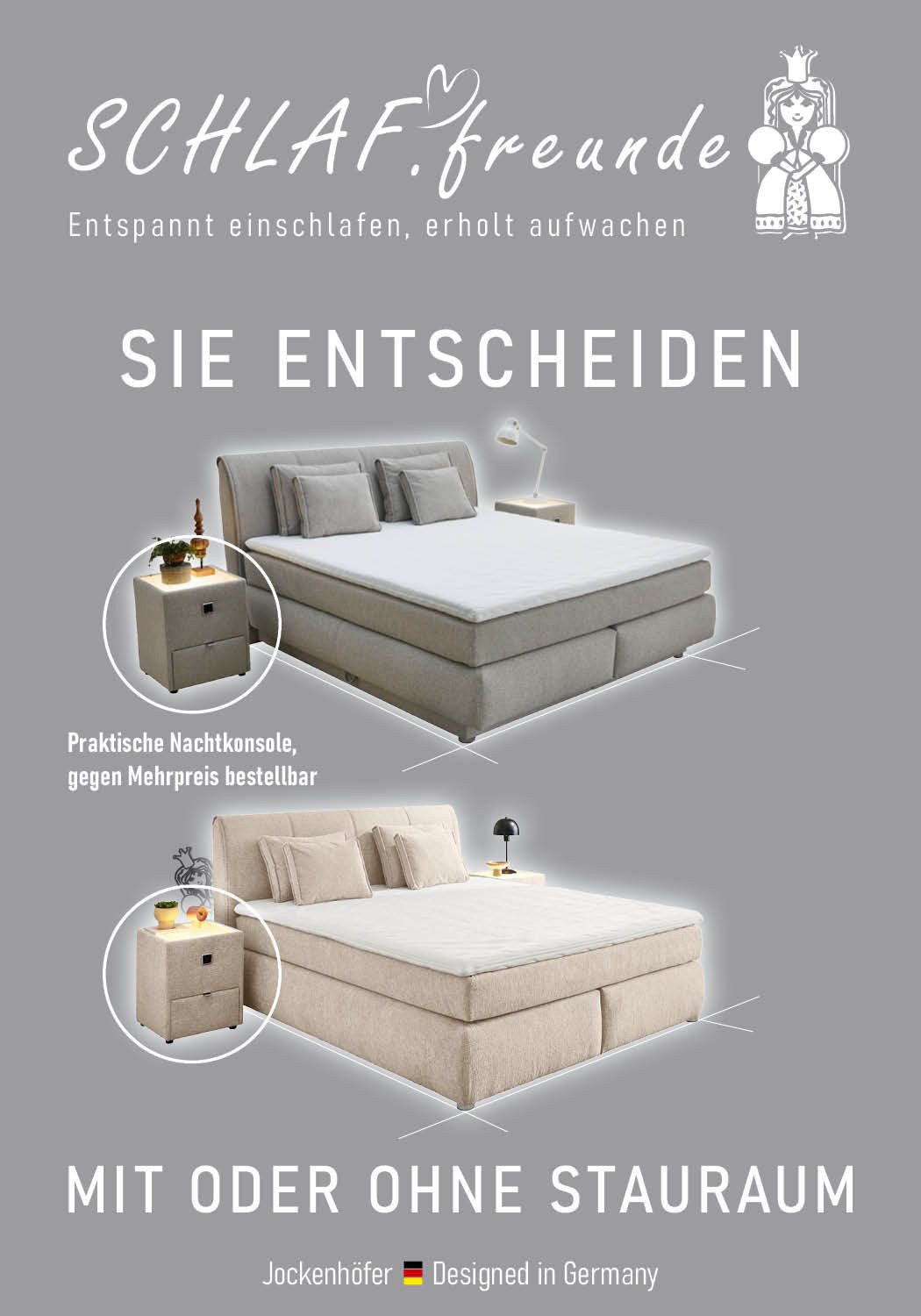 Jockenhöfer Gruppe Boxspringbett "Carla", wahlweise mit oder ohne Bettkasten, inkl. 4 Kissen, erhältlich in den Breiten 160 & 180cm