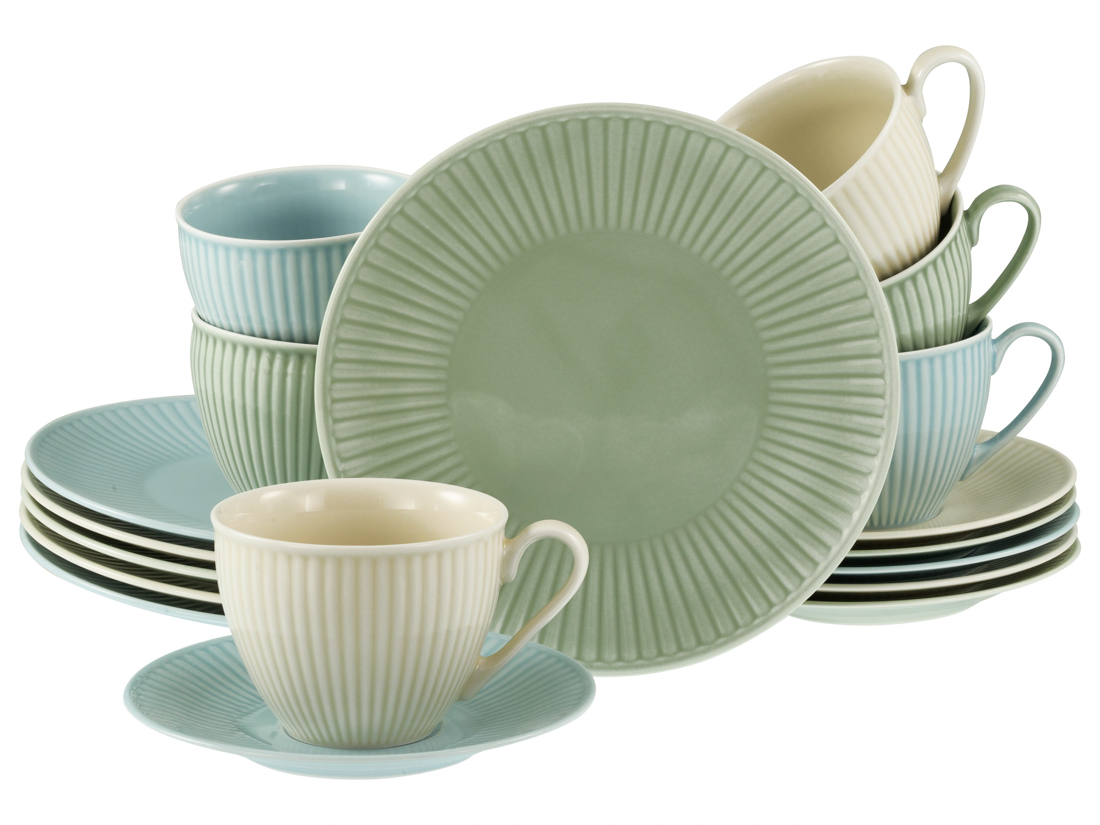 CreaTable Kaffeeservice Valencia Pastell, Kaffee-Service 18-tlg (18-tlg), 6 Personen, Porzellan, Elegant, Boho Chic
