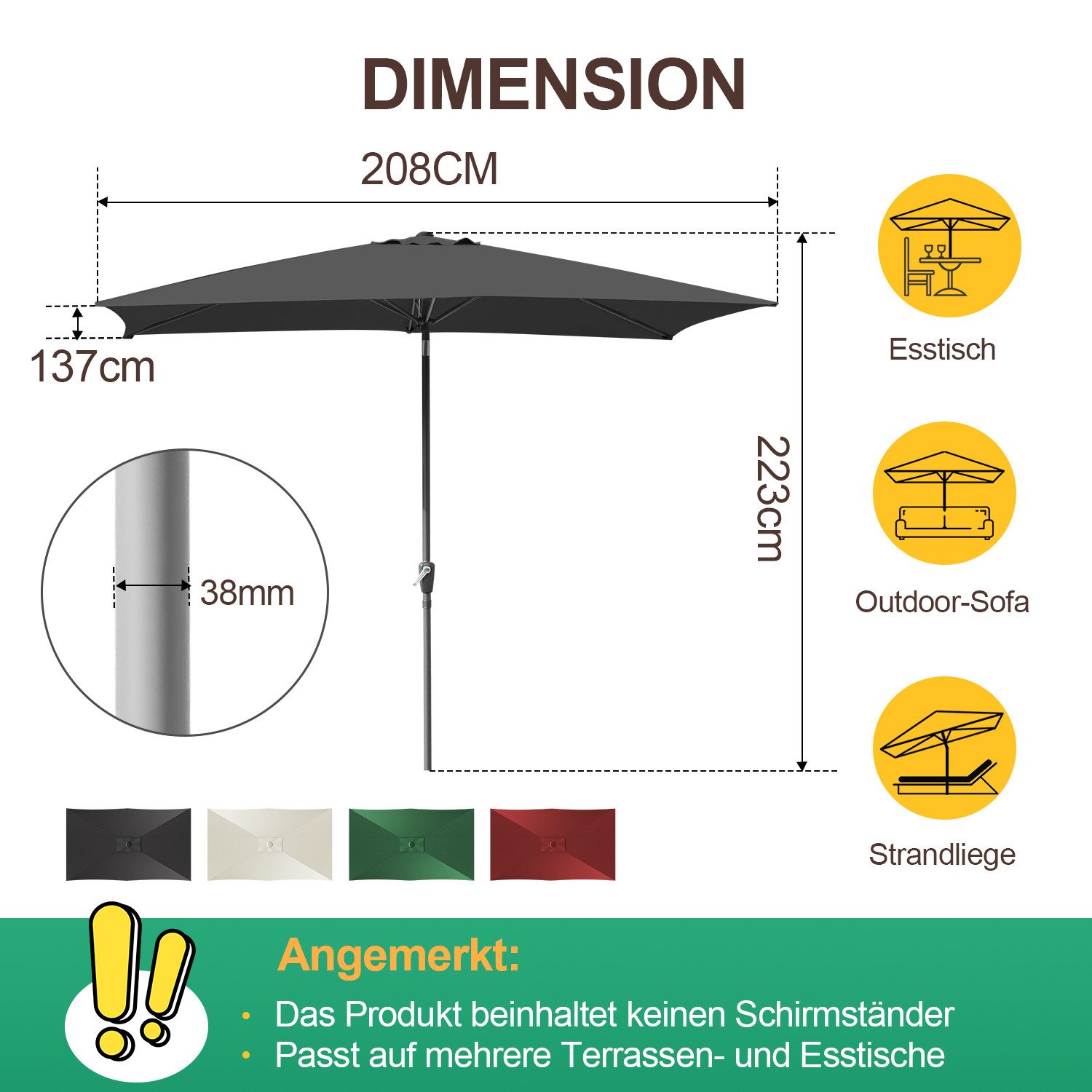 Clanmacy Sonnenschirm Sonnenschirm Rechteckig,Kurbel,Knickbar,Eisen,neigbar günstig online kaufen
