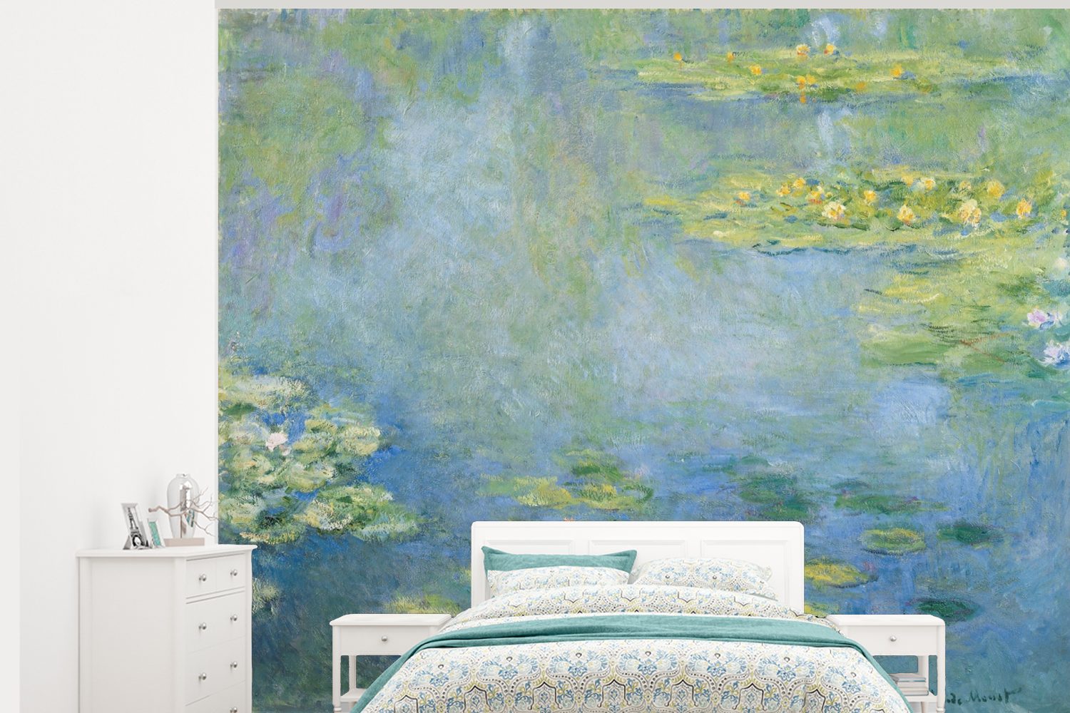 MuchoWow Fototapete Seerosen - Gemälde von Claude Monet, Matt, bedruckt, (5 St), Montagefertig Vinyl Tapete für Wohnzimmer, Wandtapete