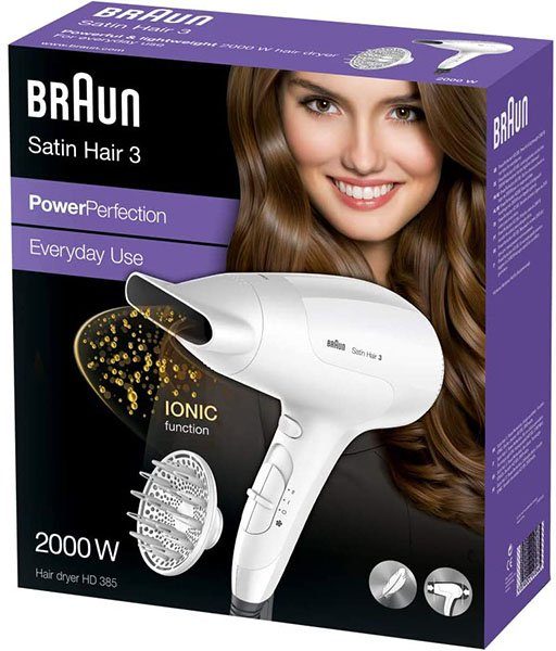 ergonomisch Perfection, W, 2000 Hair Braun Power und Satin Kompakt Braun 3 Ionic-Haartrockner