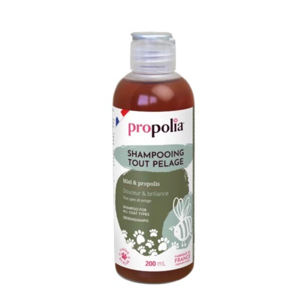 propolia Tiershampoo Hundeshampoo & Katzenshampoo Bio Sulfatfrei für alle Felltypen, 200 ml, (1-St), Naturshampoo mit Honig & Propolis für weiches glänzendes Fell