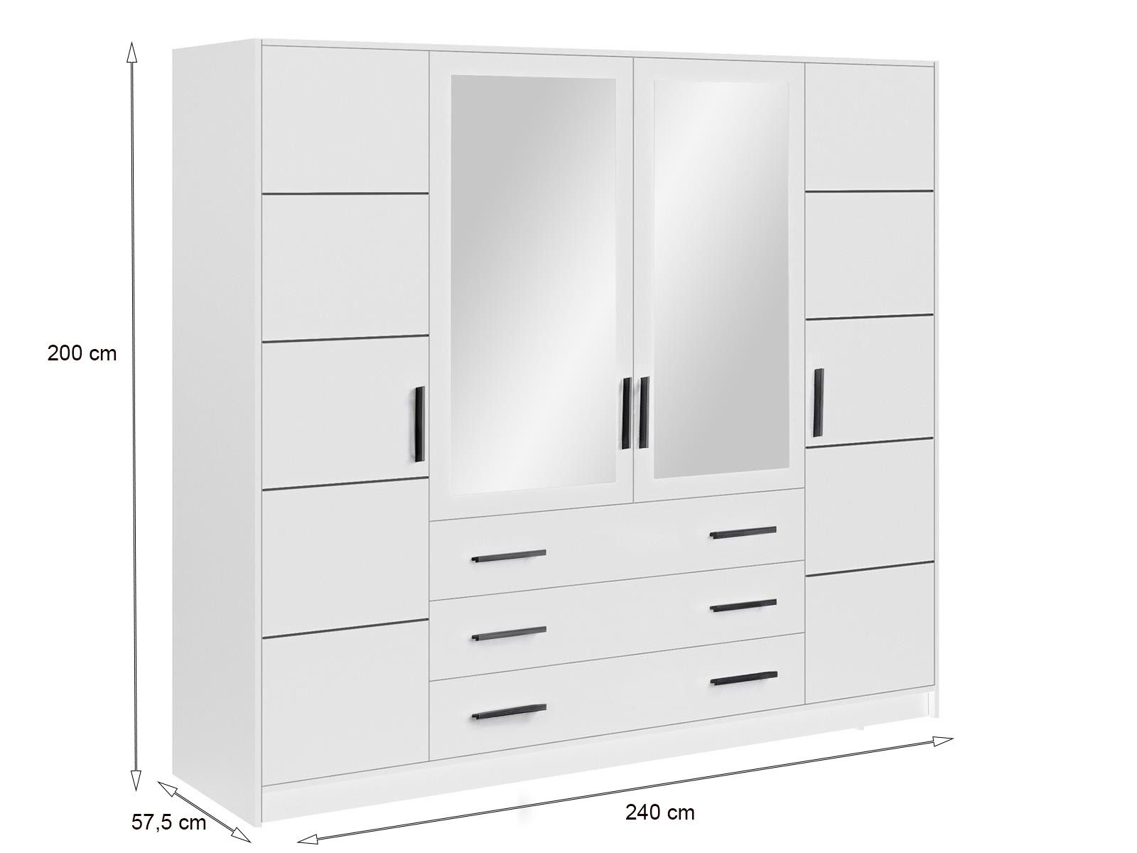 Compleo Kleiderschrank mit 4-türen und 3 Schubladen ALEX Schwarze Griffe Modern design