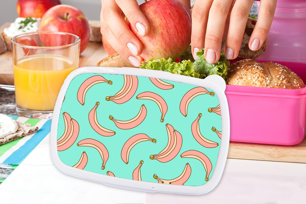 Snackbox, Erwachsene, Kunststoff, Muster, Obst (2-tlg), - Banane Rosa Brotdose - Kunststoff MuchoWow Brotbox Lunchbox Mädchen, - für Kinder,