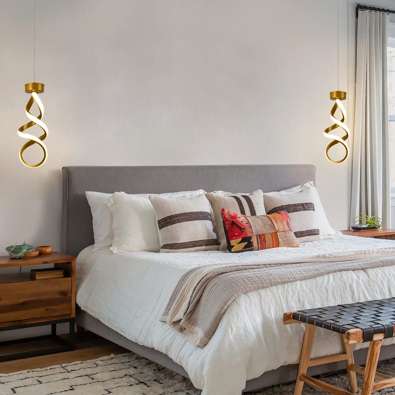 JDONG Pendelleuchte Moderne LED Hängeleuchte Spirale 150cm Höhenverstellbar, LED fest integriert, 3000K Warmweiß, Gold/Schwarz, 35H*15D Hängeleuchte für Esszimmer Wohnzimmer Bar Küche