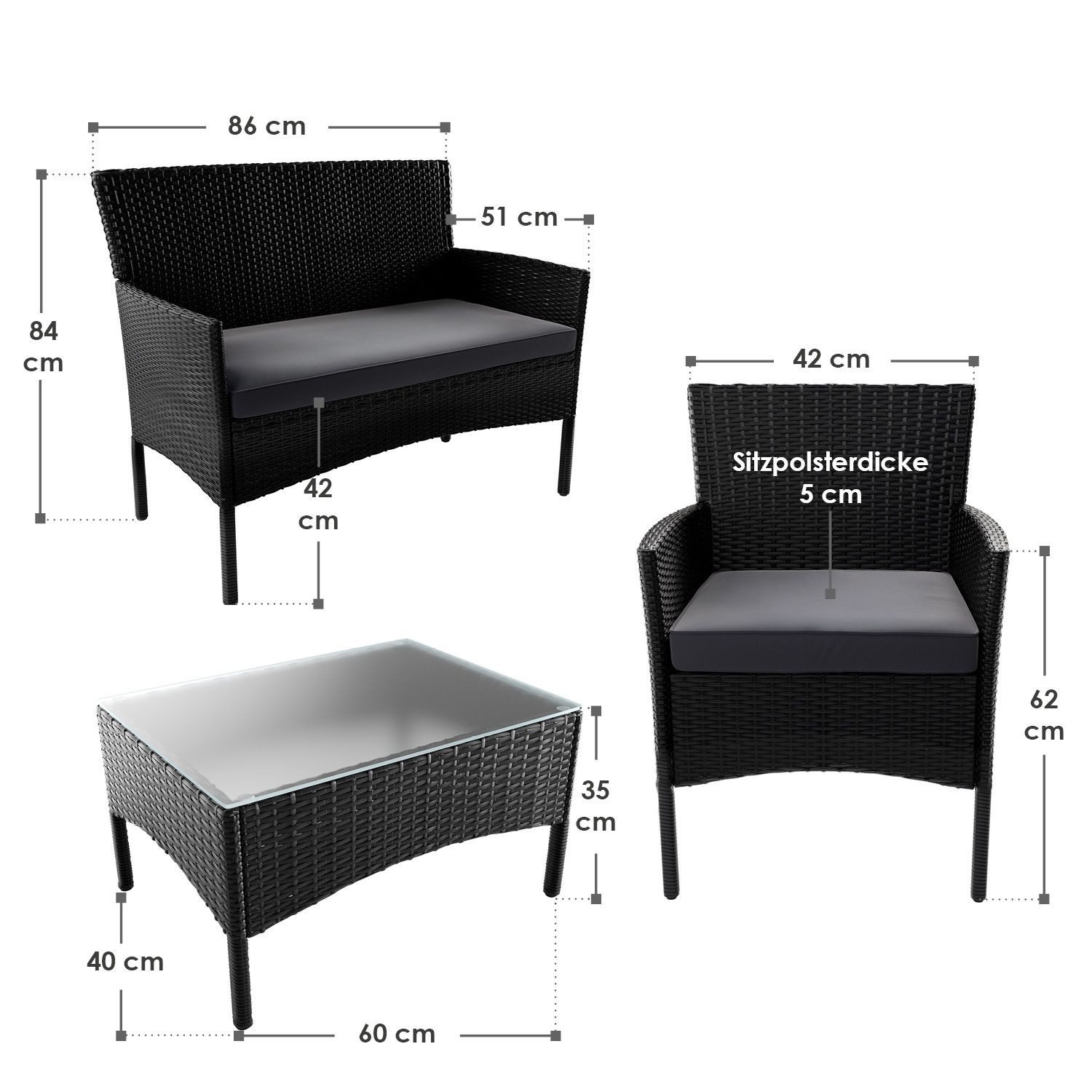 Juskys Gartenlounge-Set Fort Myers, wetterfeste Polyrattan Sitzgruppe für 4 Personen, inkl. Abdeckung