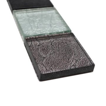 Mosani Fliesen-Bordüre Glasmosaik Crystal Borde mix silber schwarz glänzend / 10 Stück