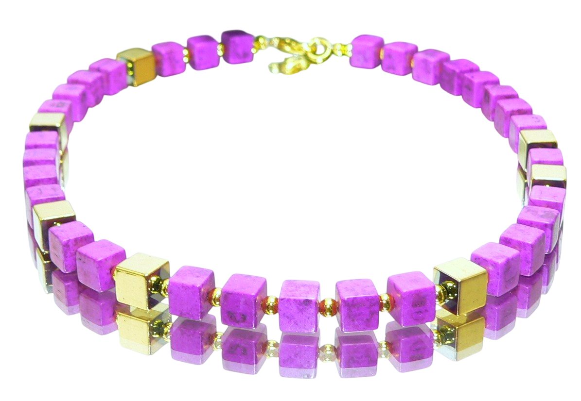 traumschmuck Perlenkette 456o Würfelkette Hämatit Würfel gold Schmuckstein violett (Geschenk, Muttertag, Weihnachten, Geburtstag, Valentinstag, incl. Schmuckbox), handgefertigt, Made in Germany