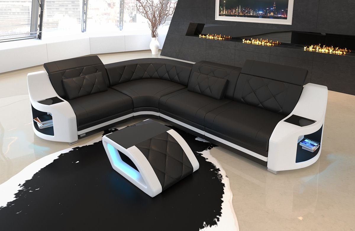 Sofa Dreams Ecksofa Leder Ledercouch Sofa Genua L Form Ledersofa, Couch, mit LED, Designersofa