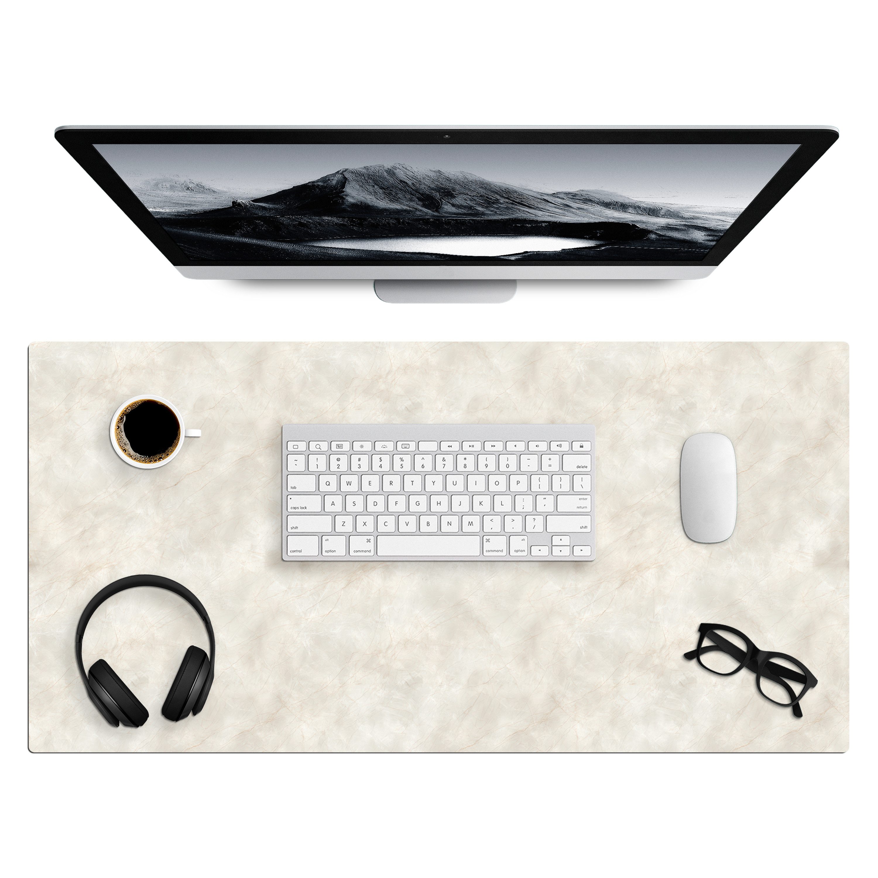 MuchoWow Gaming Mauspad Cremebeige - Marmor - Adern (1-St), Gaming Mauspad XXL, Schreibtischunterlage, Desk Mat Groß, 80x40 cm