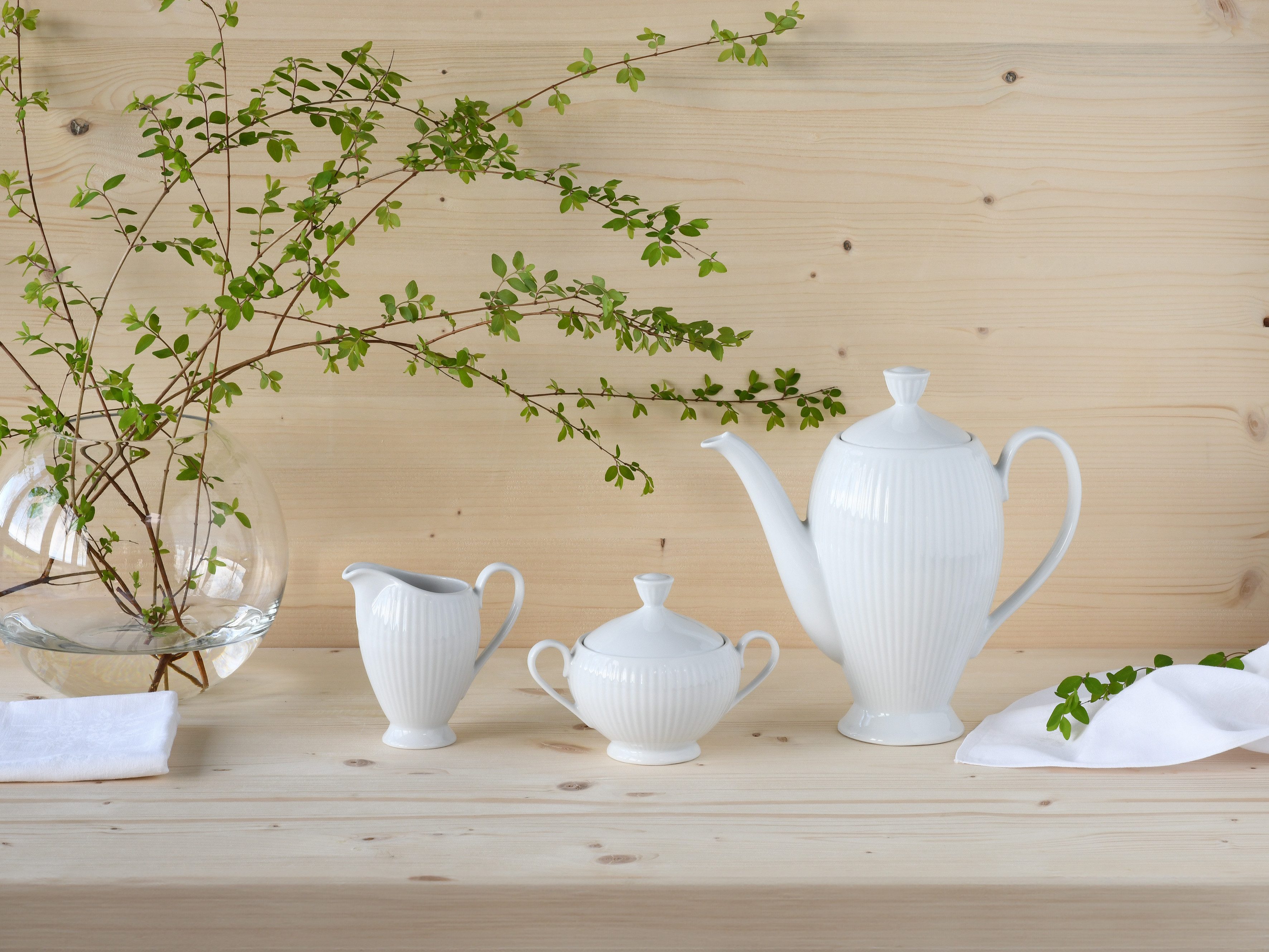 CreaTable Kaffeeservice Valencia Weiß, Kaffeegarnitur 3-tlg (3-tlg), 1 Personen, Porzellan, Elegant, Boho Chic