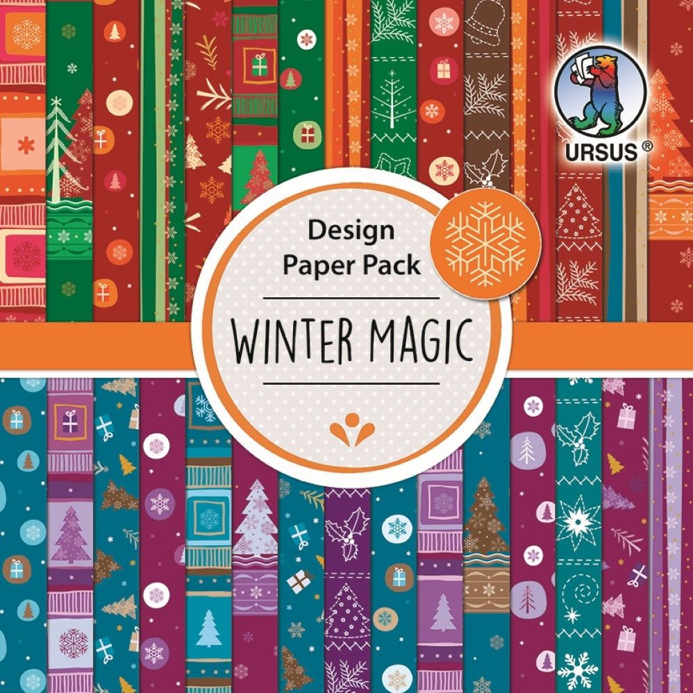 Ursus - Ludwig Bähr Bastelnaturmaterial URSUS Design Paper Pack, Winter Magic, 190g, 15x15cm, 30 Blatt