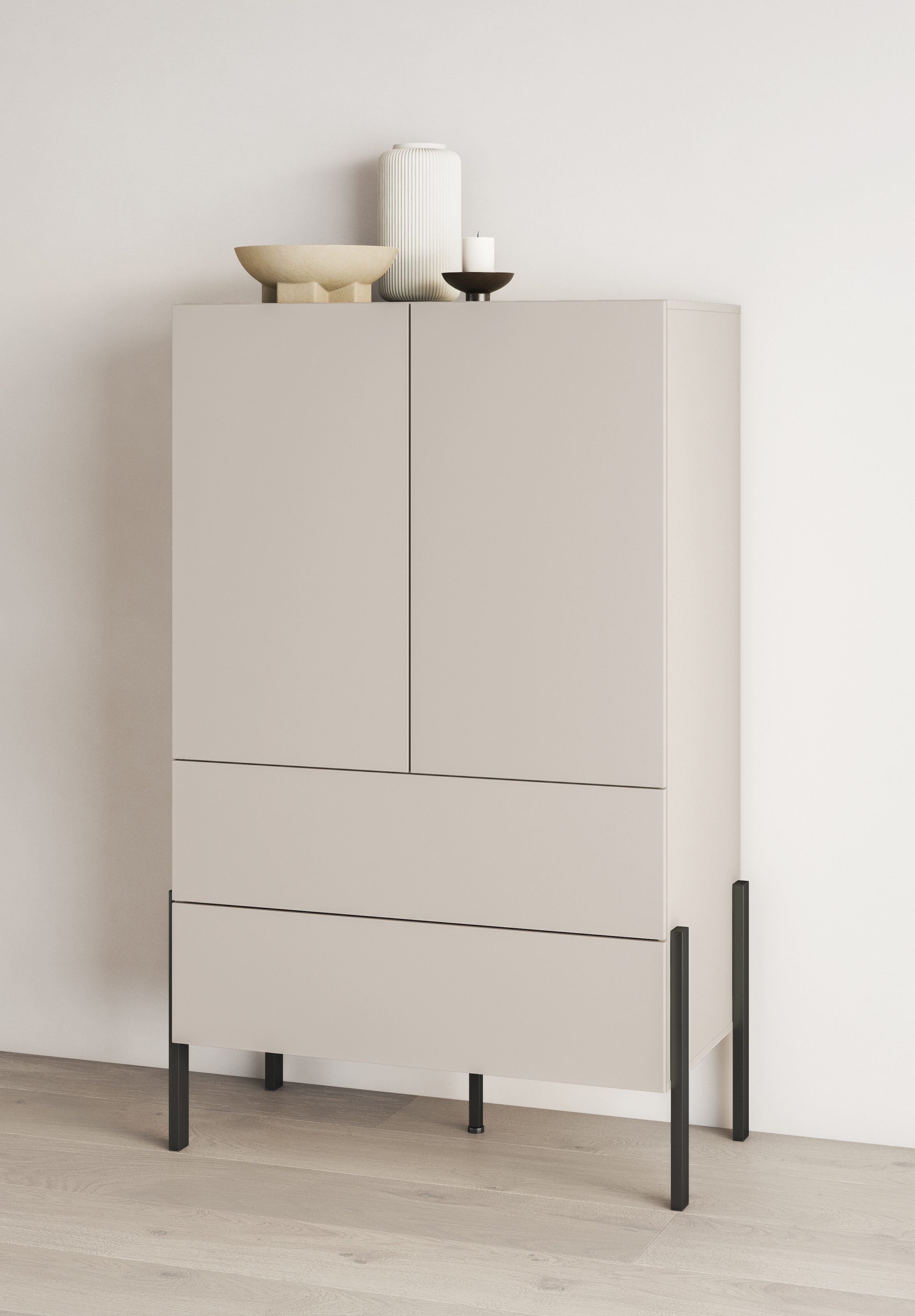 INOSIGN Wäscheschrank Jukon, moderner griffloser Kleiderschrank, Metallfüsse, Made in Europe (90x150x50, ideal für kleine Räume oder Nischen) Mehrzweckschrank,2 Schubladen, 2 Türen, FSC-zertifiziert