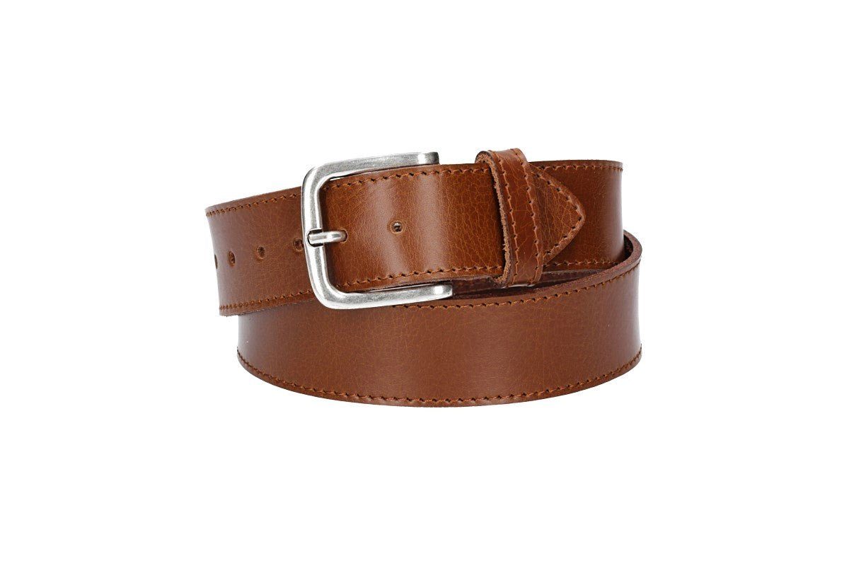 kiddybelts Ledergürtel Ledergürtel Kids 30mm abgenäht in Cognac mit Dornschließe in Silber (KB16-640, 1-St) sehr weiches Vollrindleder