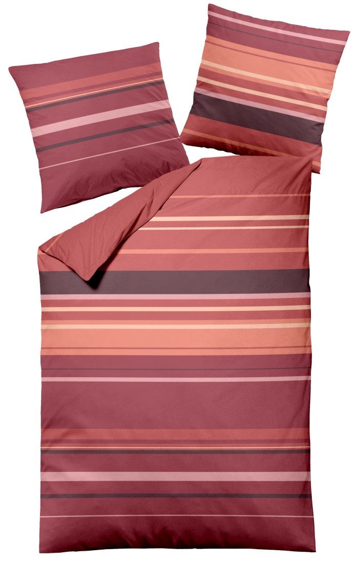 Dormisette Wendebettwäsche Biber Bettwäsche RED STRIPES - MADE in GERMANY kuschelig warm, Biber, 2 teilig
