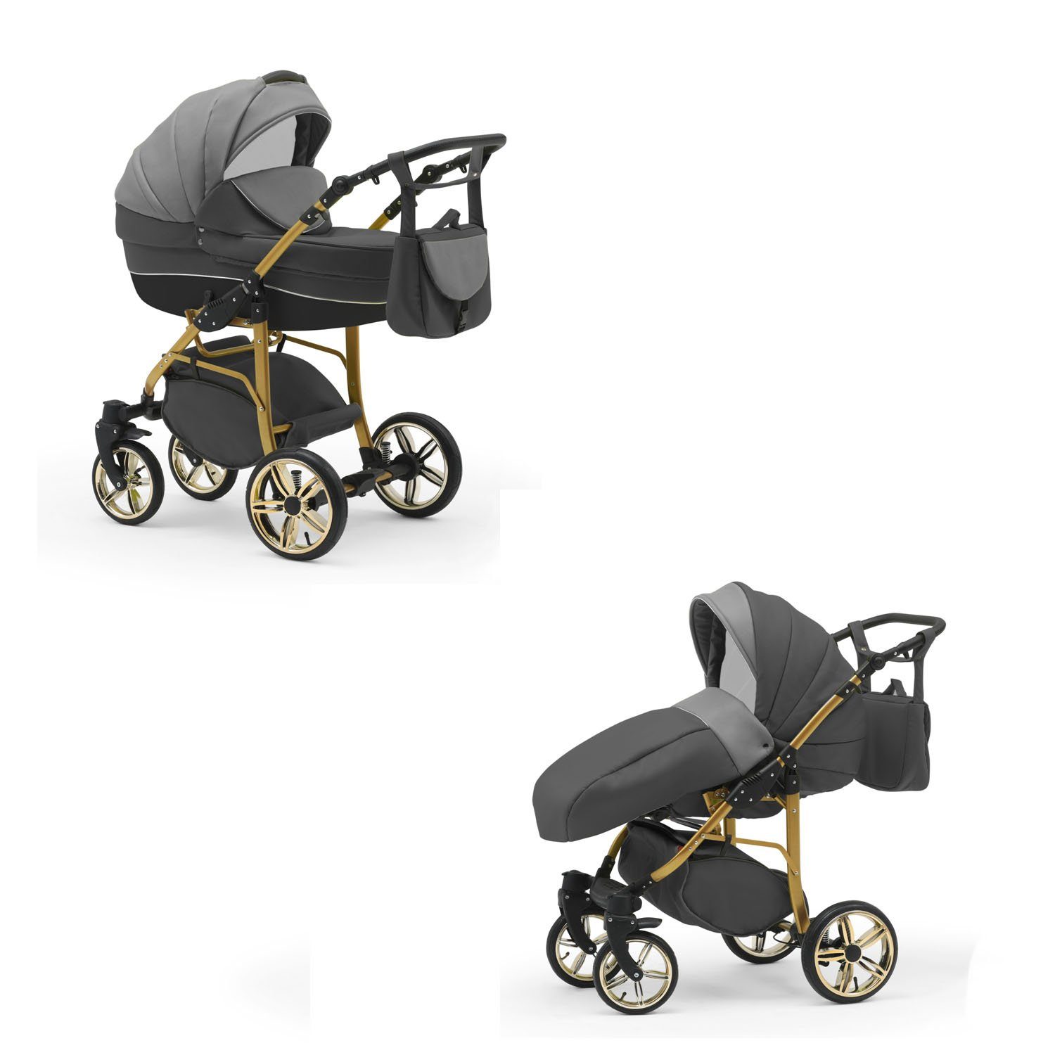 Grau-Dunkelgrau Gold - ECO Kombi-Kinderwagen Cosmo babies-on-wheels Farben in Kinderwagen-Set - 13 2 1 46 Teile in