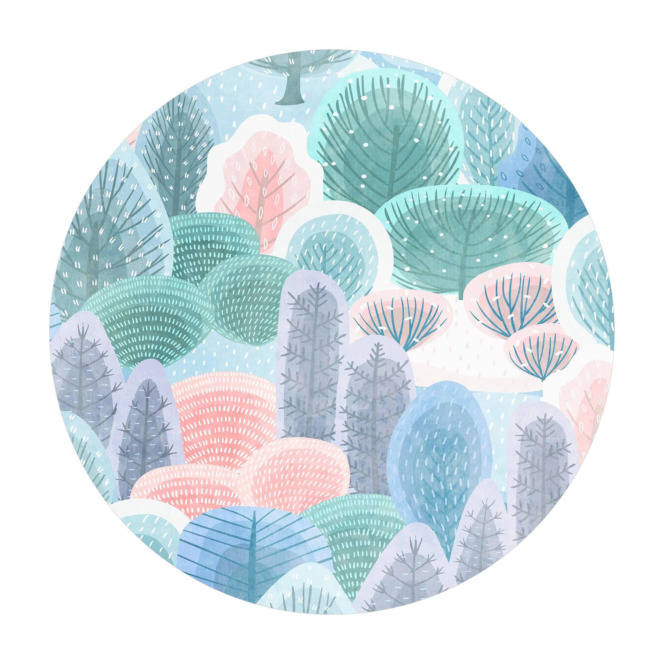 Bilderdepot24 Teppich Vinyl Wohnzimmer Schlafzimmer Flur Küche Wald modern, rund - pastell glatt, nass wischbar (Küche, Tierhaare) - Saugroboter & Bodenheizung geeignet