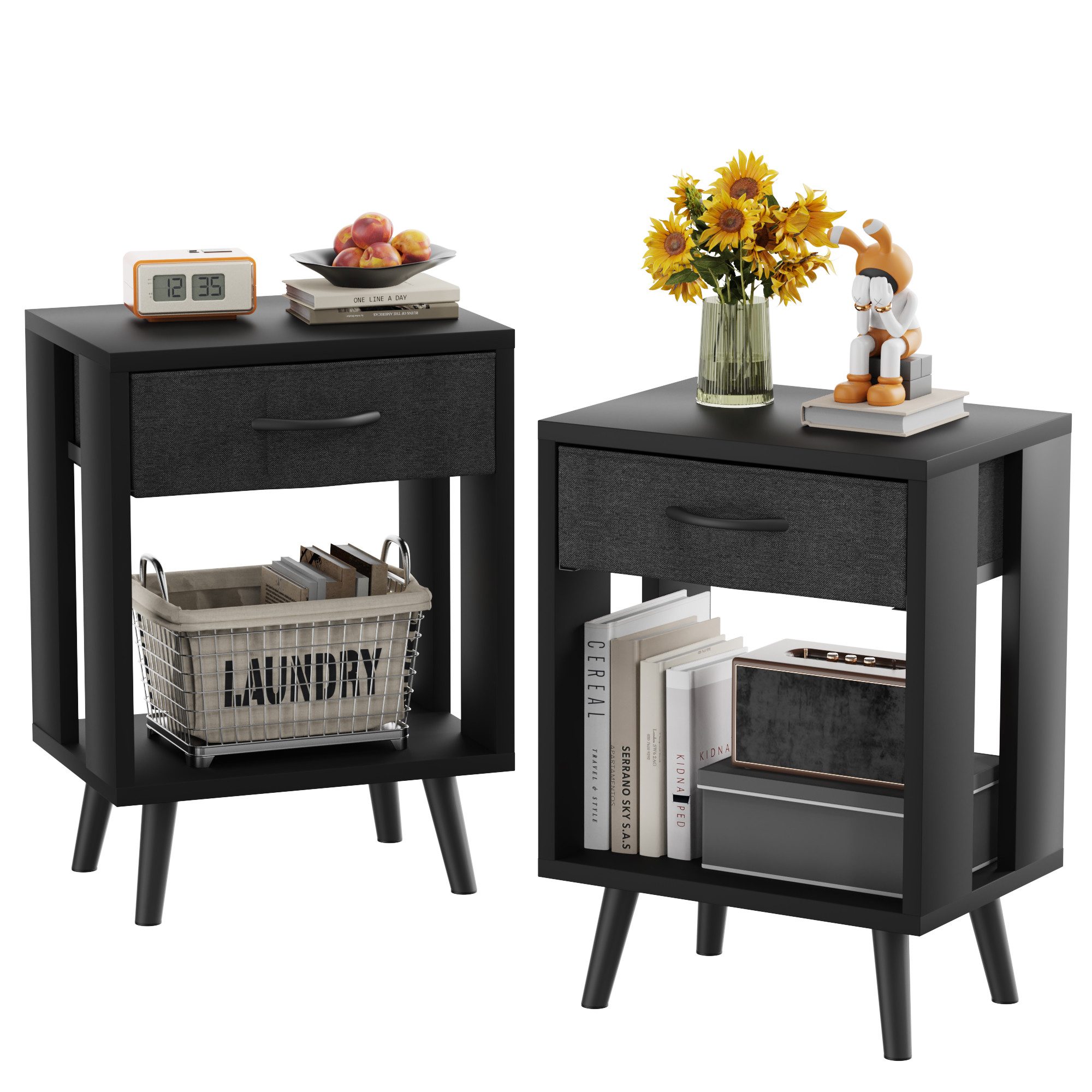 OYRREU Nachttisch Set mit Schubladen, 2 platzsparende Nachtkommoden, OTTO'S CHOICE (Holzoptik 40x30x60 cm, Nachtschrank-Set 2-tlg. Kombination), 2er Beistelltisch platzsparendes Design, harmonisch