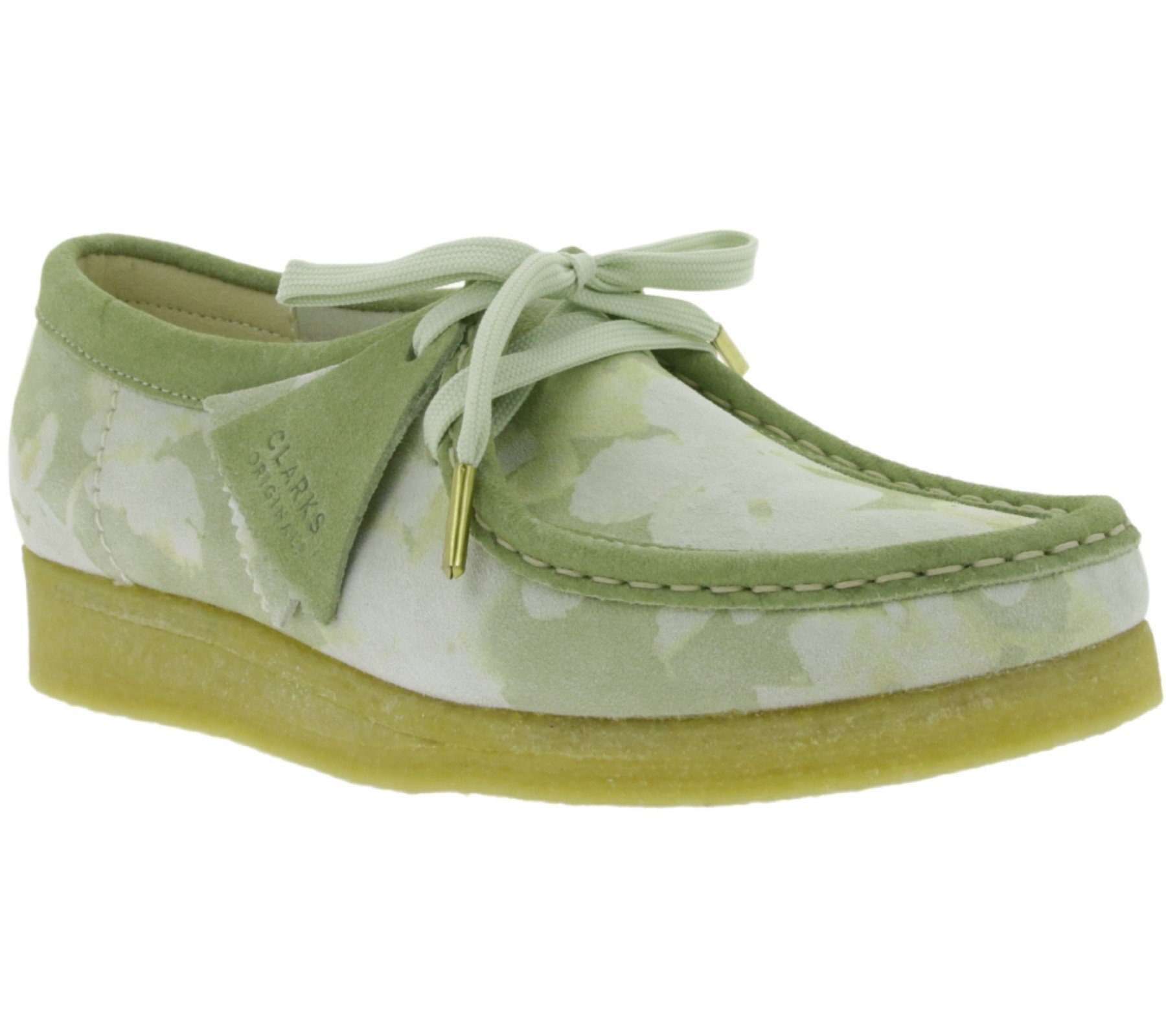 Schnürschuhe Damen Grün Wallabee Muster Clarks floralem Echtleder-Bootsschuhe mit Schnürschuh Originals Halbschuhe Clarks
