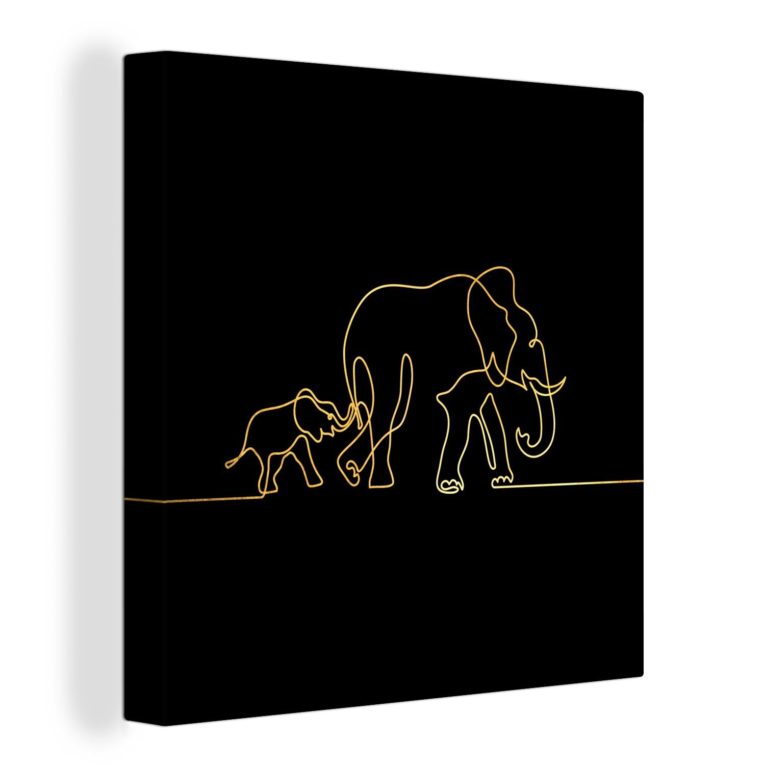 OneMillionCanvasses® Leinwandbild Elefant - Gold - Schwarz - Einfach, (1 St), Leinwand Bilder für Wohnzimmer Schlafzimmer