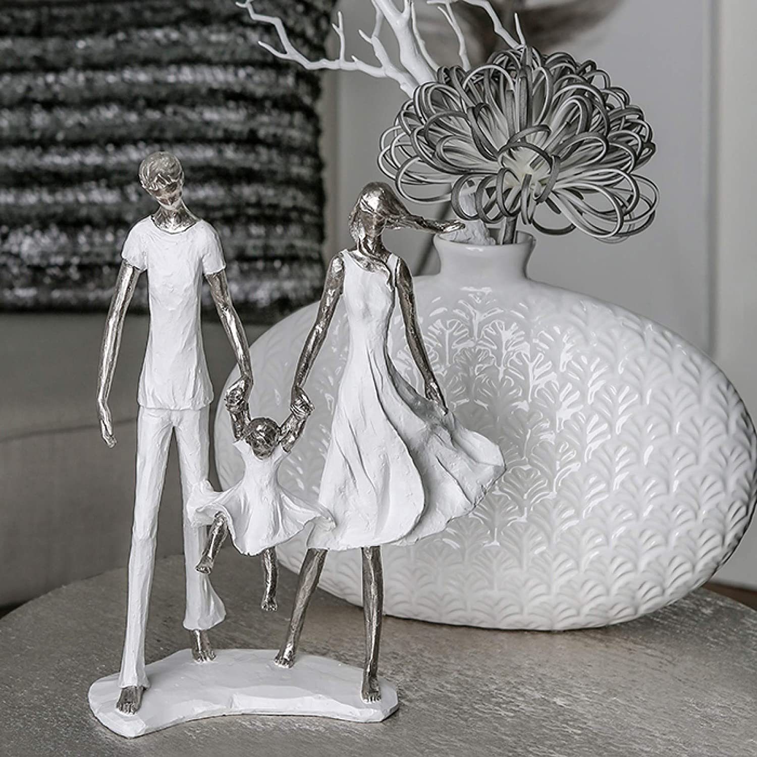 Weiß 36 Höhe cm aus Deko Element Family Dekofigur Geschenkidee Skulptur Dekofigur Kunststein Familie Silber Brillibrum