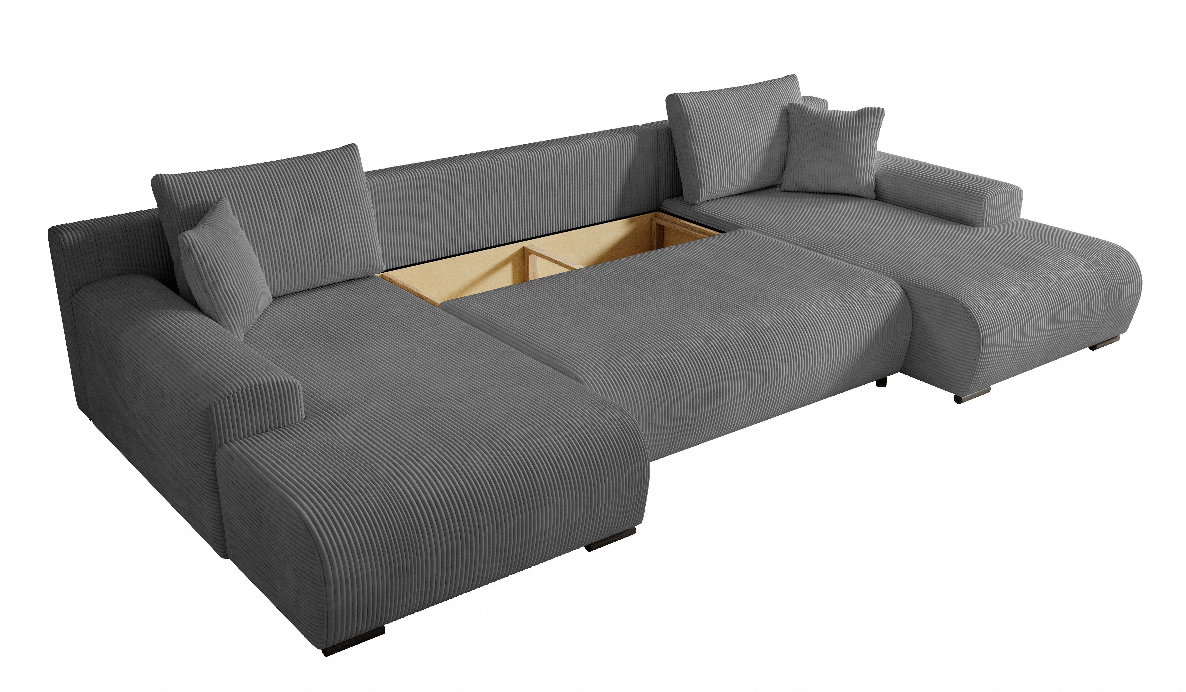 storez24 Ecksofa Ellen U, mit Bettkasten und Schlaffunktion, Cordstoff, U-Form, bequem