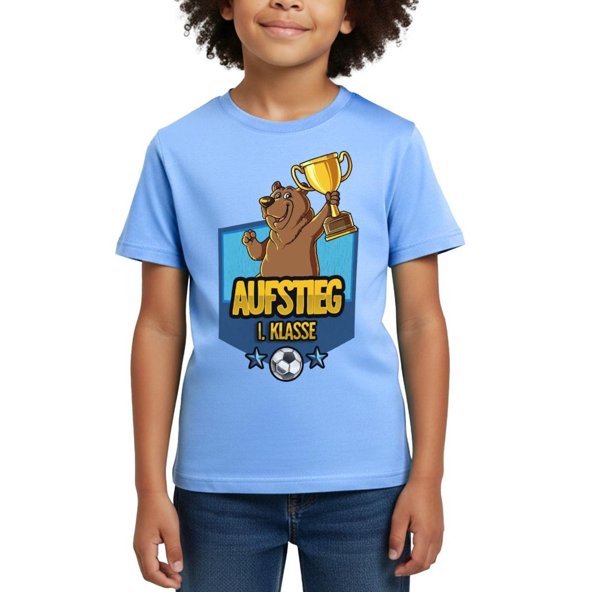T-Shirt Aufstieg 1. Klasse Schulanfang Fußball Bär Kinder T-Shirt