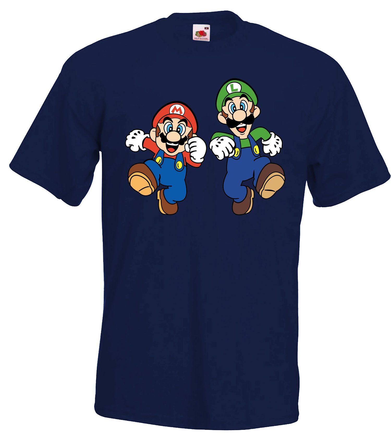 Youth Herren & mit T-Shirt Mario T-Shirt Frontprint modischem Luigi Navyblau Designz
