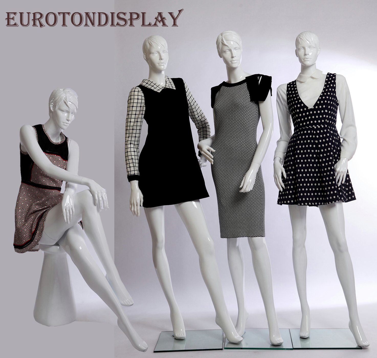 Eurotondisplay FC-66Black Mannequin de vitrine noir mat sans visage bras et tête mannequin femme