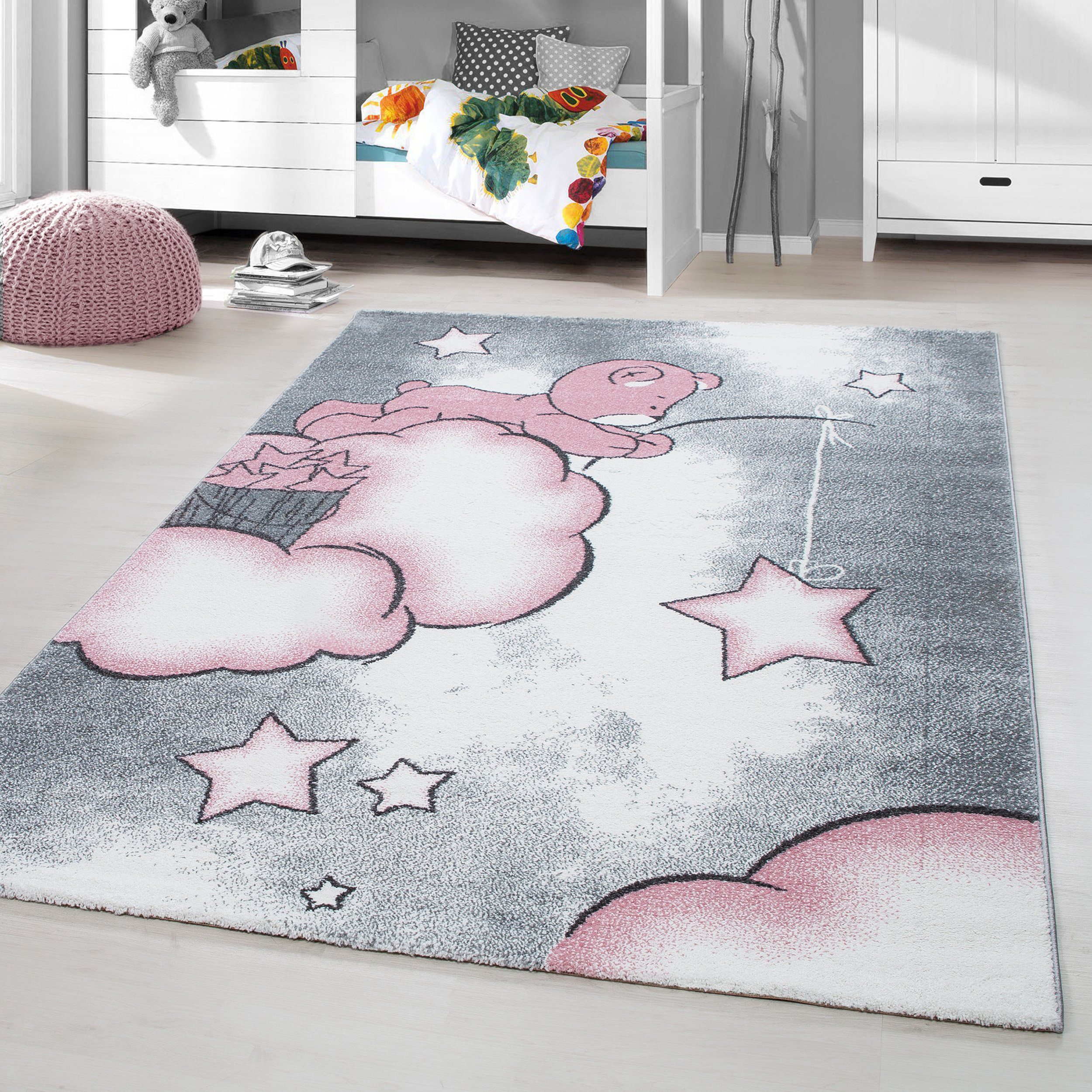 Teppich Bär Design, HomebyHome, Läufer, Höhe: 11 mm, Kinderteppich Bär-Design Rosa Baby Teppich Kinderzimmer Pflegeleicht