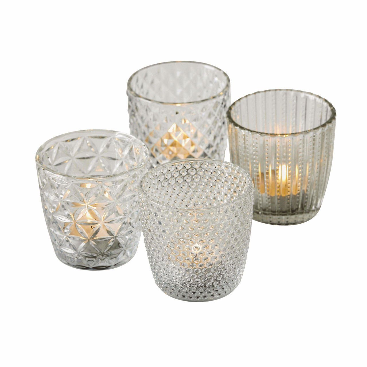 Windlicht Glas Teelichthalter 4er transparent