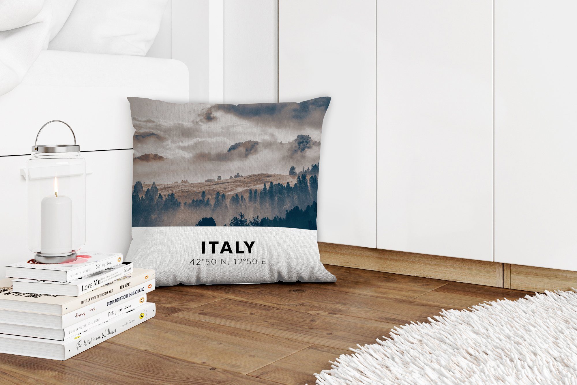 Dekokissen Nebel Wohzimmer, Italien MuchoWow mit Sofakissen für Zierkissen Schlafzimmer, Füllung - Landschaft, Deko, -
