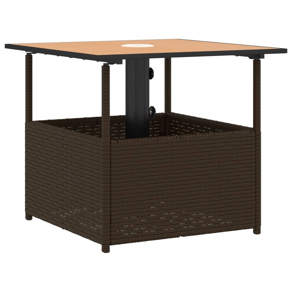 vidaXL Gartentisch Gartentisch mit Schirmloch Braun 55x55x46,5 cm Poly Rattan (1-St)