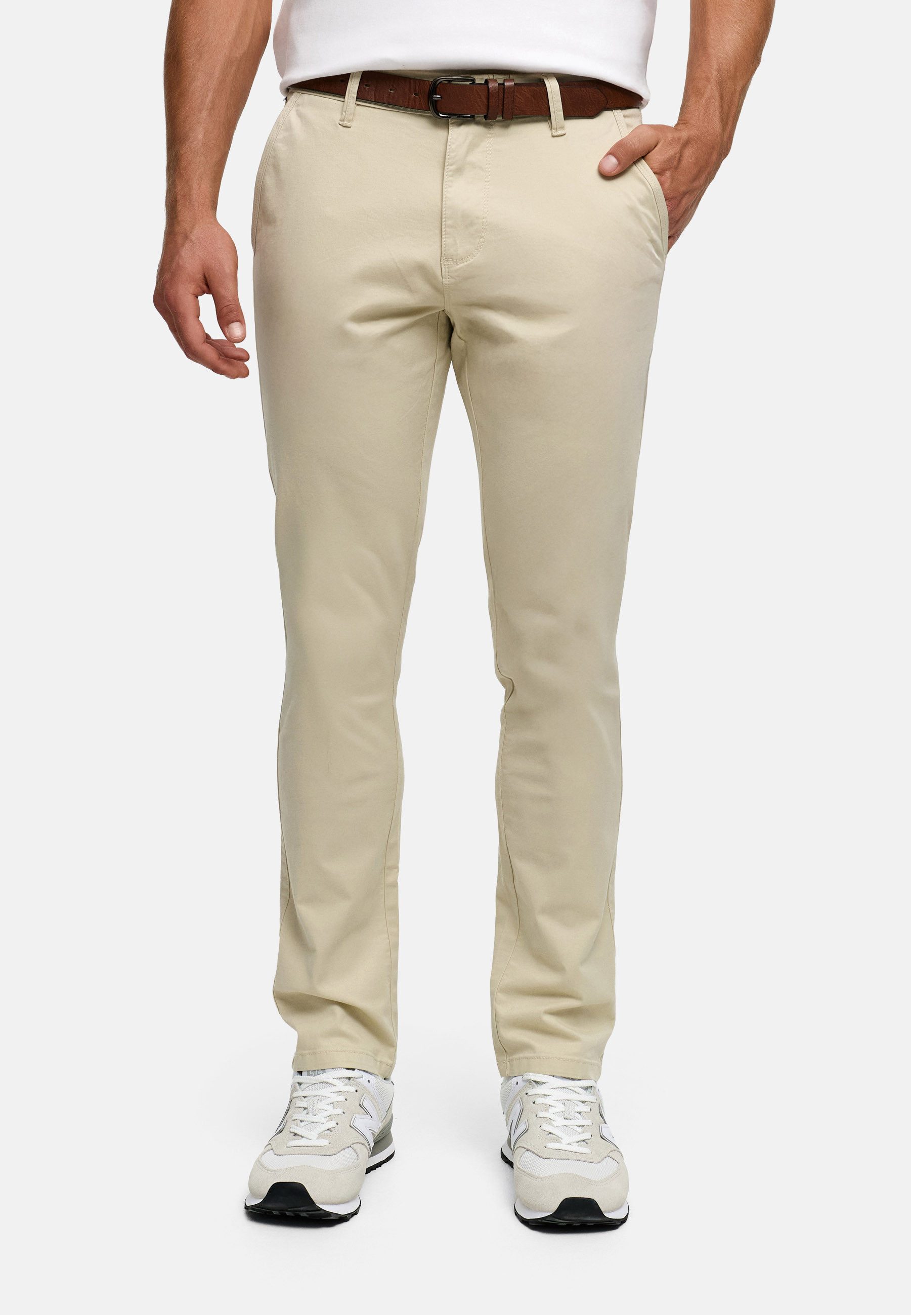Indicode Chinohose Herren INPilli Regular-Fit Baumwollhose mit schmaler Passform mit praktischem, integriertem Gürtel