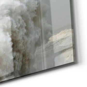 DEQORI Glasbild 'Leuchtturm bei Sturmflut', 'Leuchtturm bei Sturmflut', Glas Wandbild Bild schwebend modern