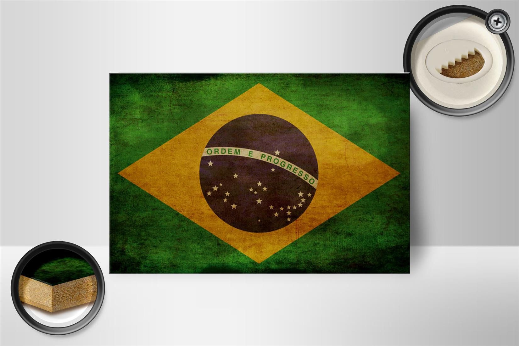 Femer GmbH Holzbild Flagge 18x12 cm Brasilien, Flaggen (1 St), Glatte Holzfaserplatte (MDF), vorn beschichtet