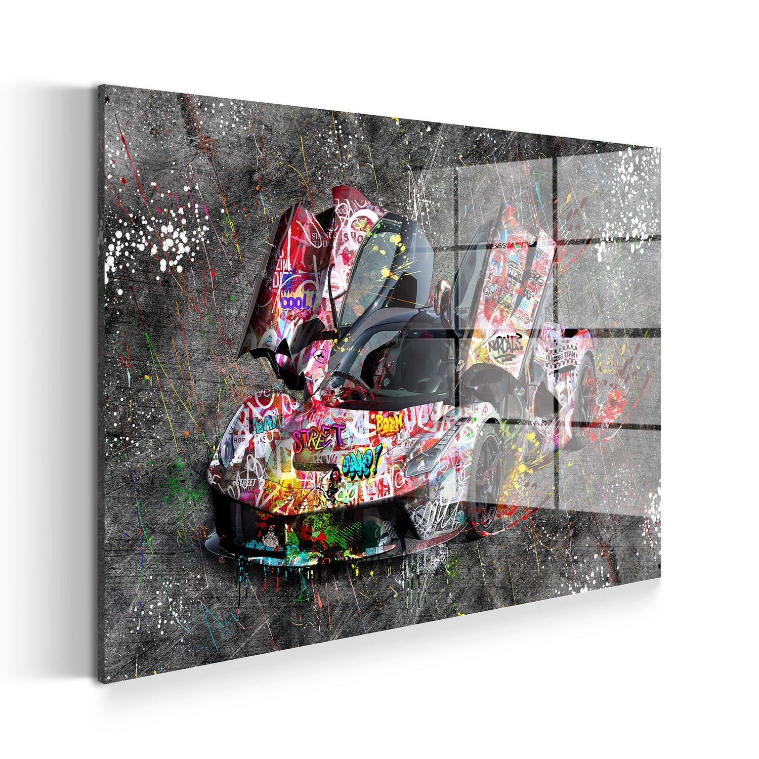 Acrylglasbild Sportwagen Street Art Acrylglas Wandbild Bild Wanddeko Wohnzimmer XL