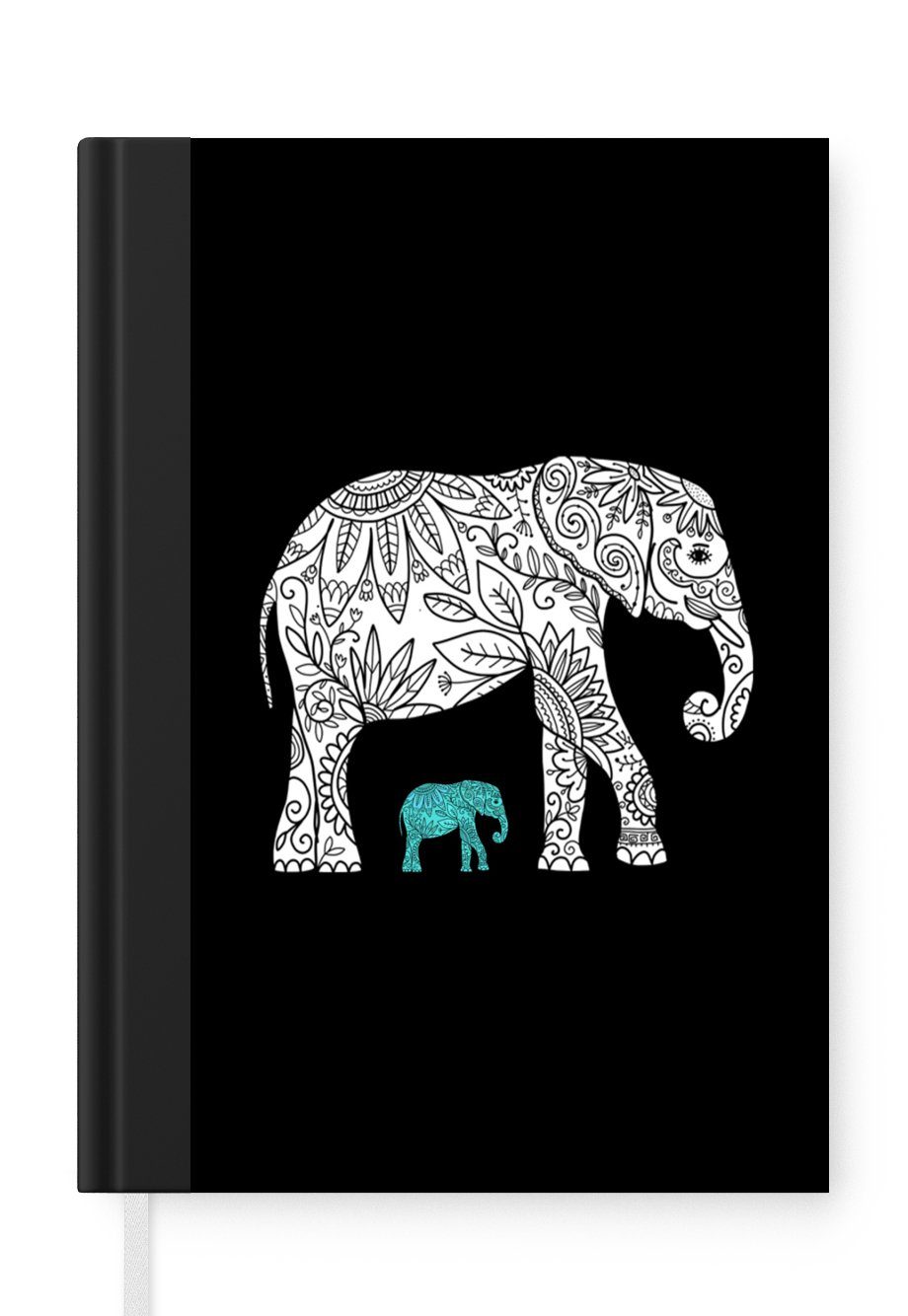 MuchoWow Notizbuch Elefant - A5, Muster Seiten, 98 Journal, Tagebuch, Schwarz, Merkzettel, Notizheft, Haushaltsbuch 