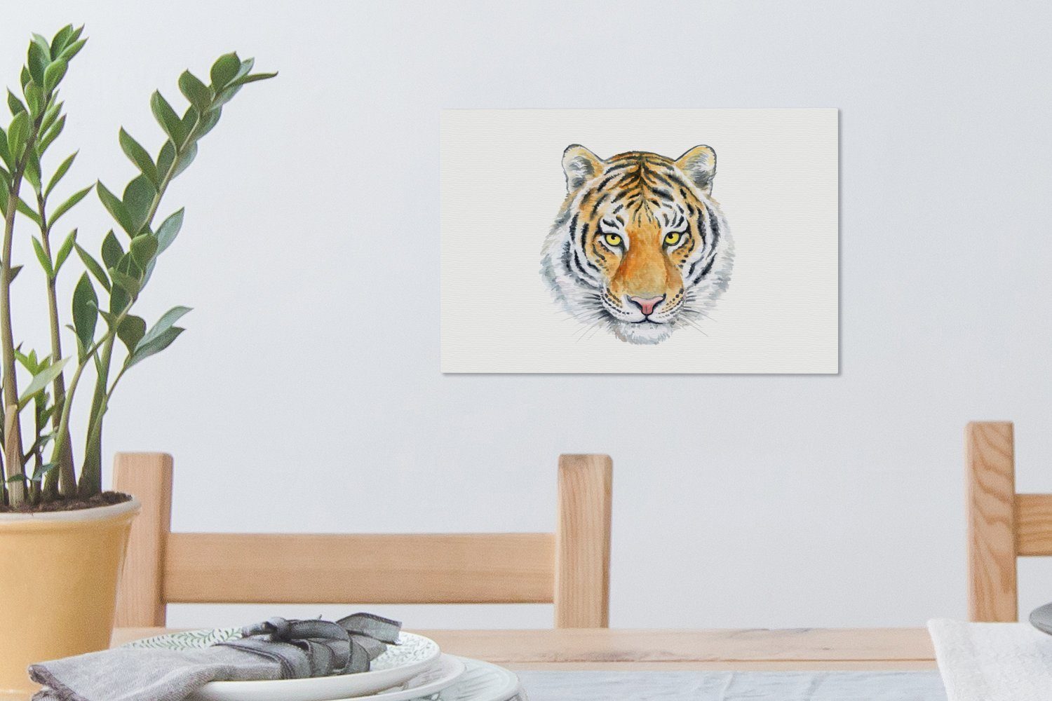 OneMillionCanvasses® Leinwandbild Tiger - Kopf - (1 Leinwandbilder, Aufhängefertig, cm Gelb, Wandbild St), 30x20 Wanddeko