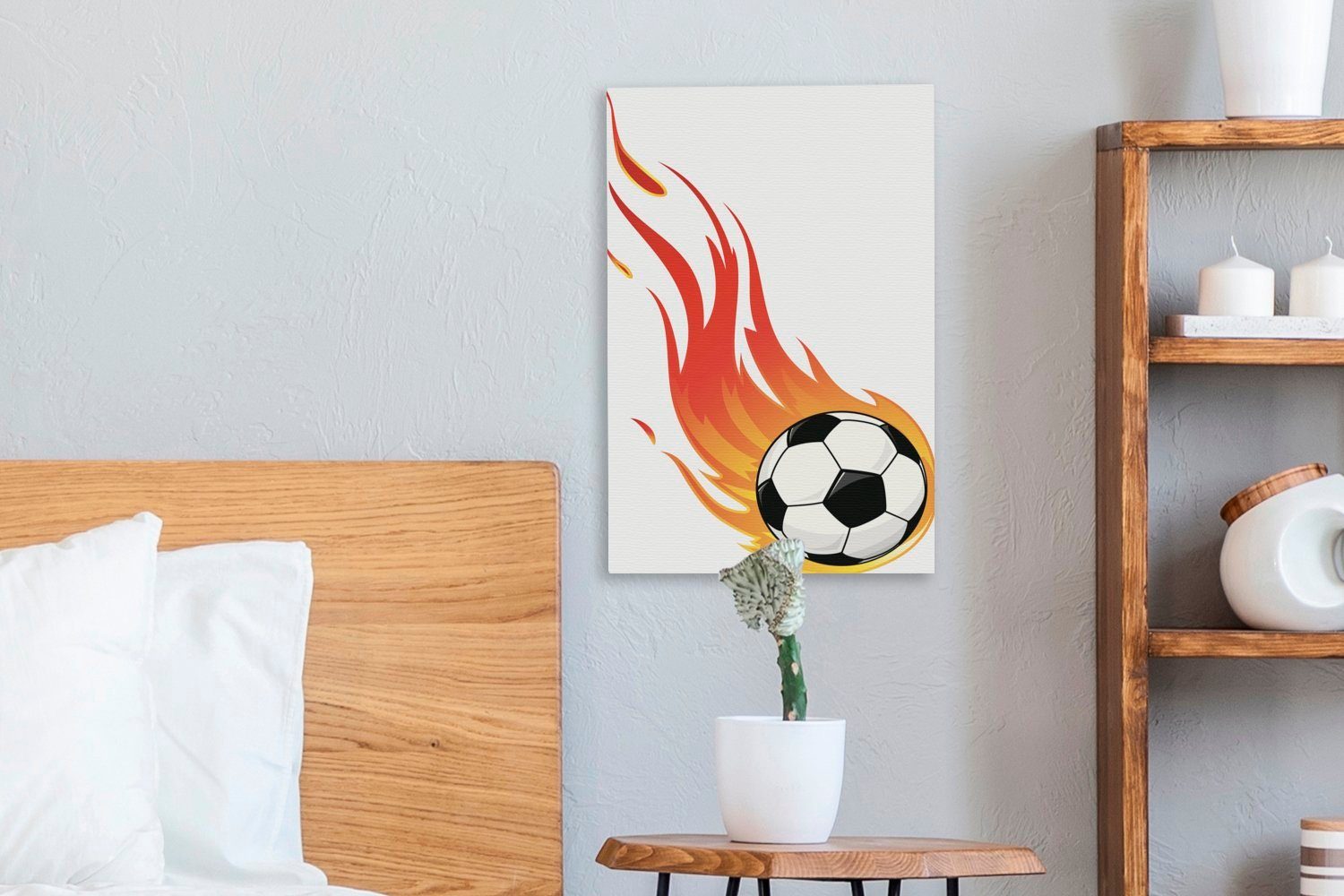 OneMillionCanvasses® Leinwandbild Eine Illustration St), inkl. eines 20x30 cm Zackenaufhänger, brennenden Fußballs, bespannt fertig (1 Leinwandbild Gemälde
