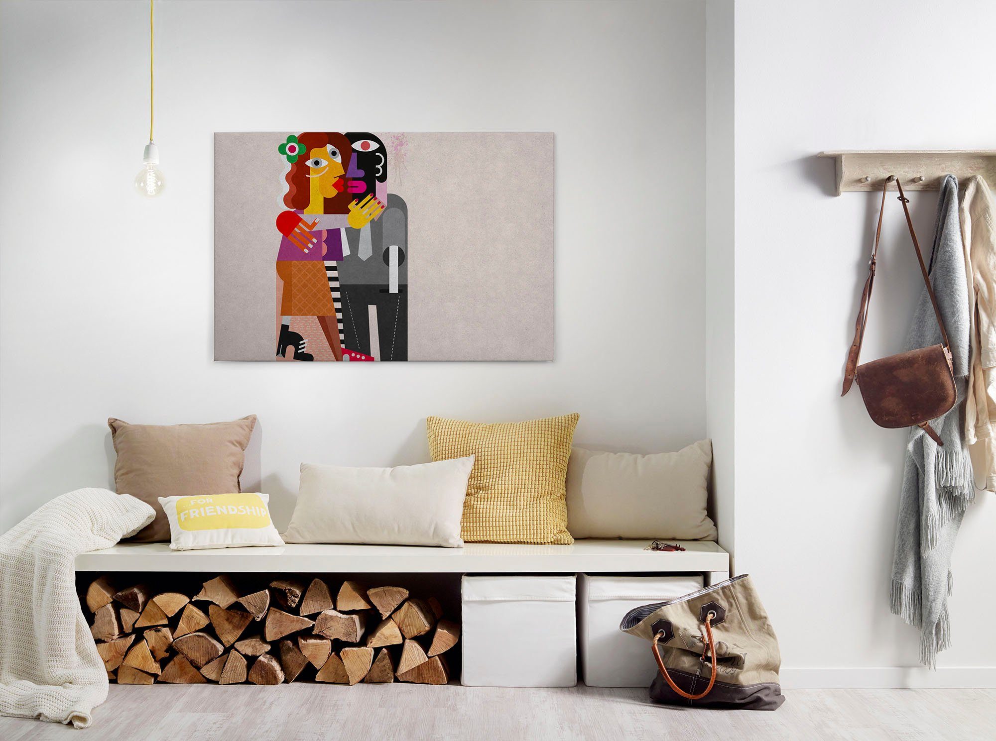 A.S. Création Leinwandbild couples, Abstrakt, Kinder, Kunst (1 St), Keilrahmen Bild Bunt Abstrakt Menschen Leinwand-Bild Wohnzimmer modern