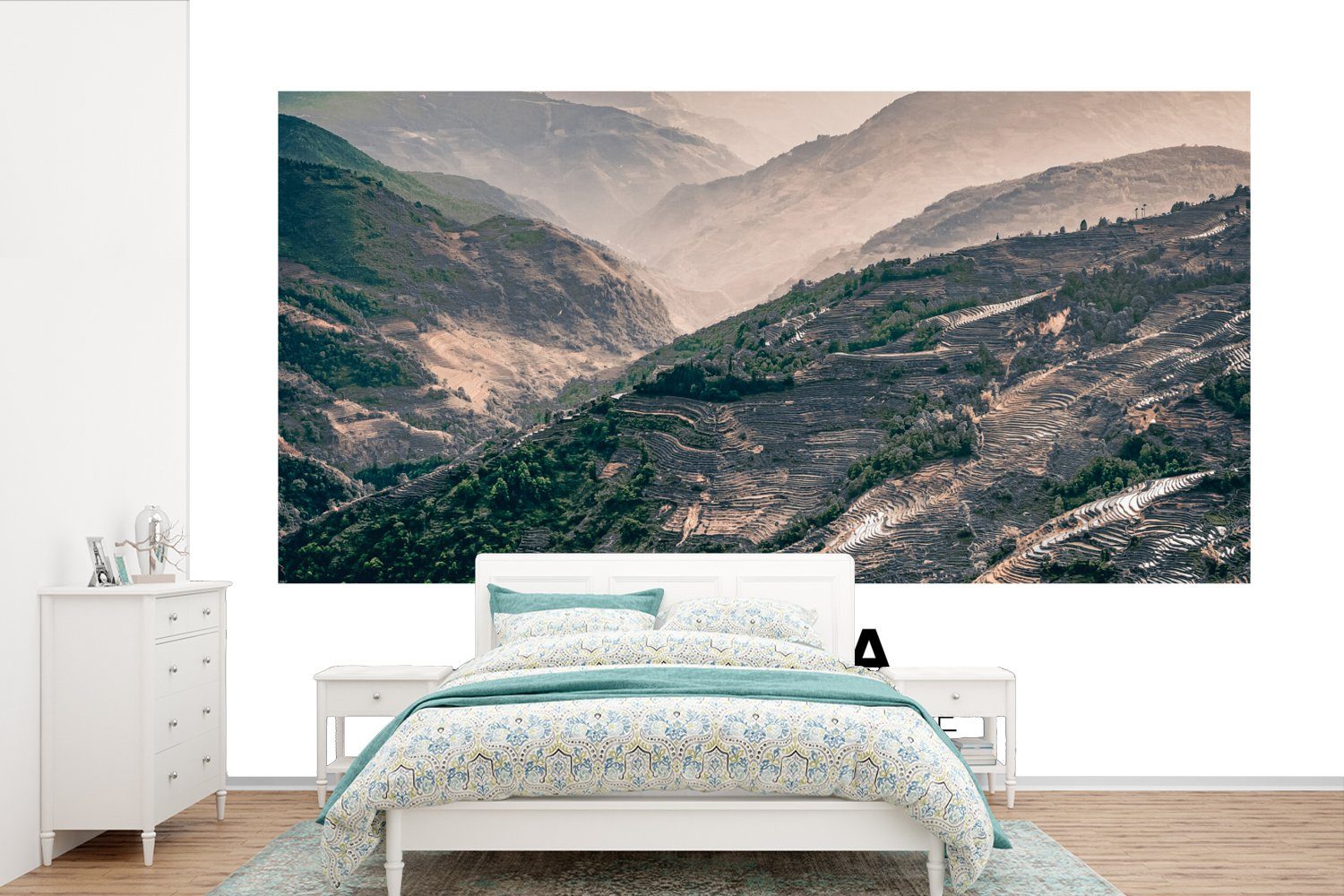 MuchoWow Fototapete China - Berge - Asien, Matt, bedruckt, (6 St), Wallpaper für Wohnzimmer, Schlafzimmer, Kinderzimmer, Vinyl Tapete
