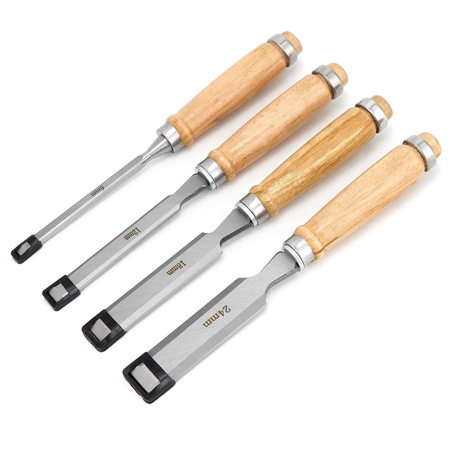 FOUORTUNATE-BEE Beitelsatz Holzbeitel Set 4-teilig, 6/12/18/24 mm, mit ergonomischem Griff, Stechbeitel Set für Holzarbeiten, Schnitzen, Wachs weiche Kunststoffe