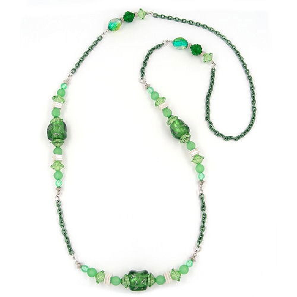 unbespielt Collier Kette Steinperle mit Ankerkette grün Länge 95 cm, Modeschmuck für Damen