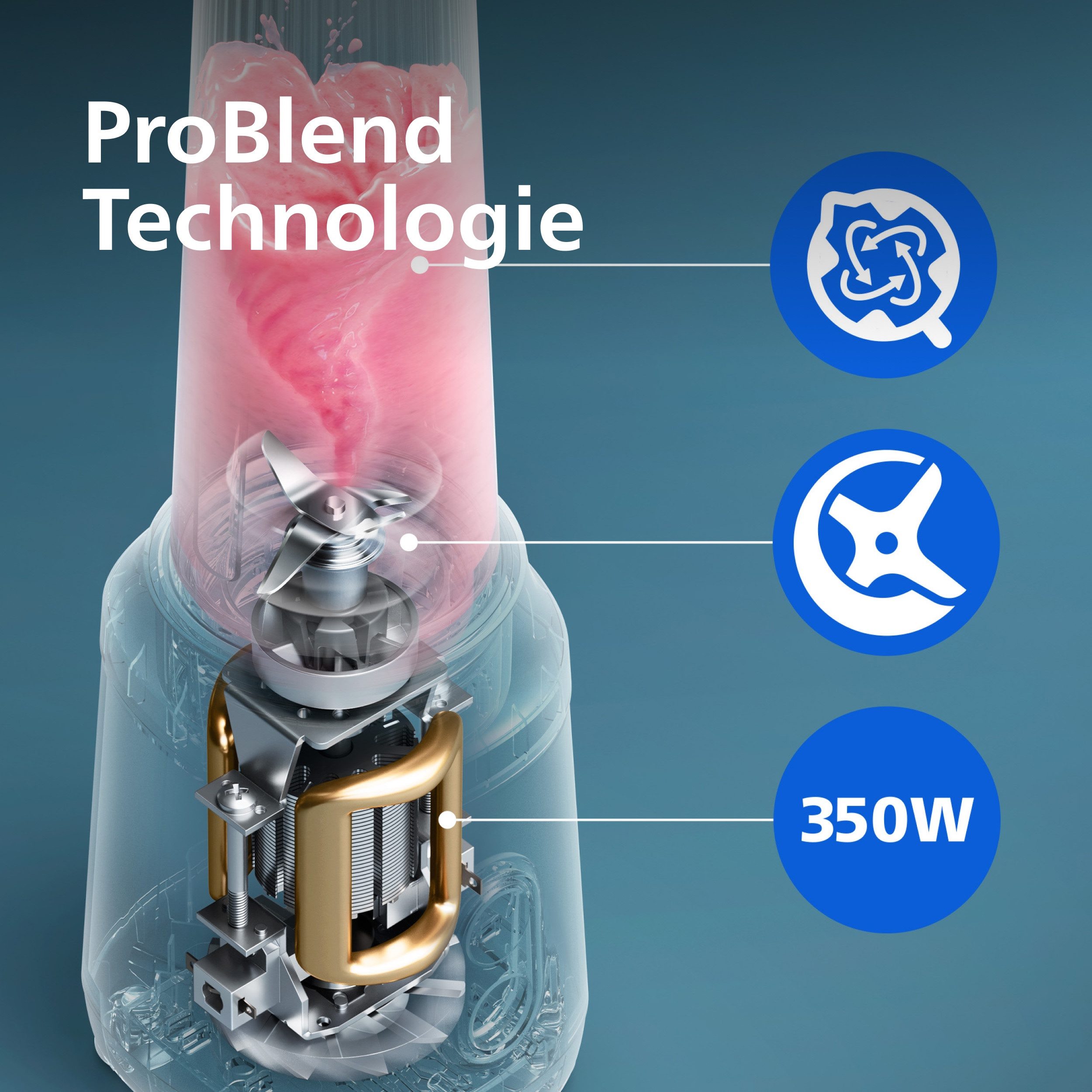 Philips Standmixer HR2760/01 mit ProBlend-Technologie, 350 W, Blend & Go-Trinkbecher, 2 Geschwindigkeitsstufen, Weiß