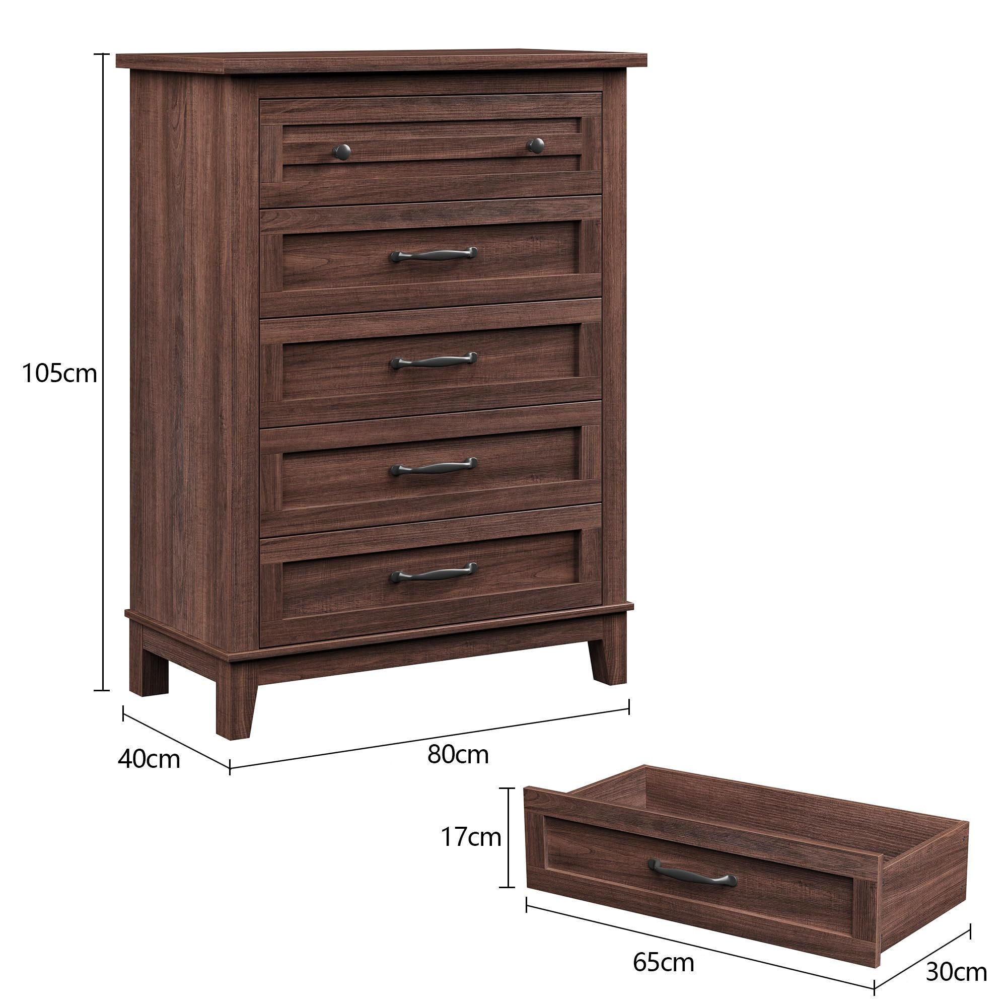 GarveeMore Schubkastenkommode Holzkommoden mit 5 Schubladen und viel Stauraum