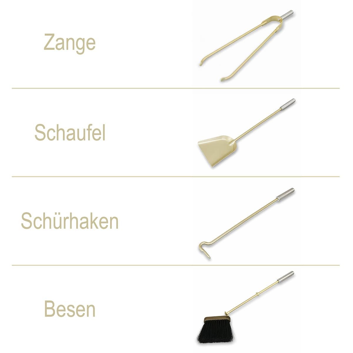 MS Beschläge Kamingarnitur Kaminbesteck Taupe 5-tlg. - eckiges Ofen- Kaminset, Design-Ofengarnitur mit Edelstahlgriffen - Kaminzubehör